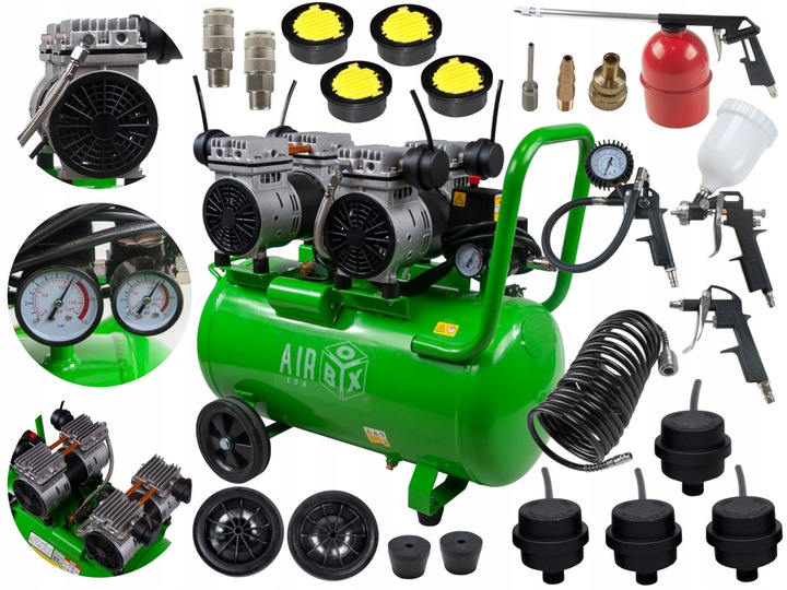 Kompresor Sprężarka 50l Bezolejowy 4 Tłoki 3kW Nabicie 1:06 Zestaw