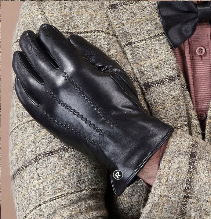 DOTYKOWE RĘKAWICZKI SKÓRZANE MĘSKIE SKÓRA CIELĘCA OCIEPLANE MIŚ roz. L