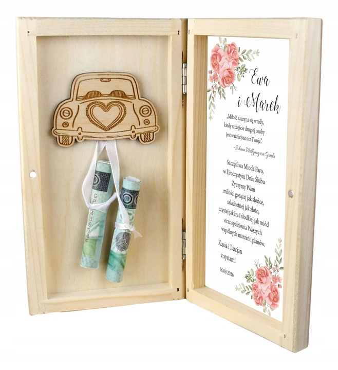 PUDEŁKO SKRZYNKA NA WINO GRAWER PREZENT ŚLUB + PUDEŁKO NA PIENIĄDZE WESELE