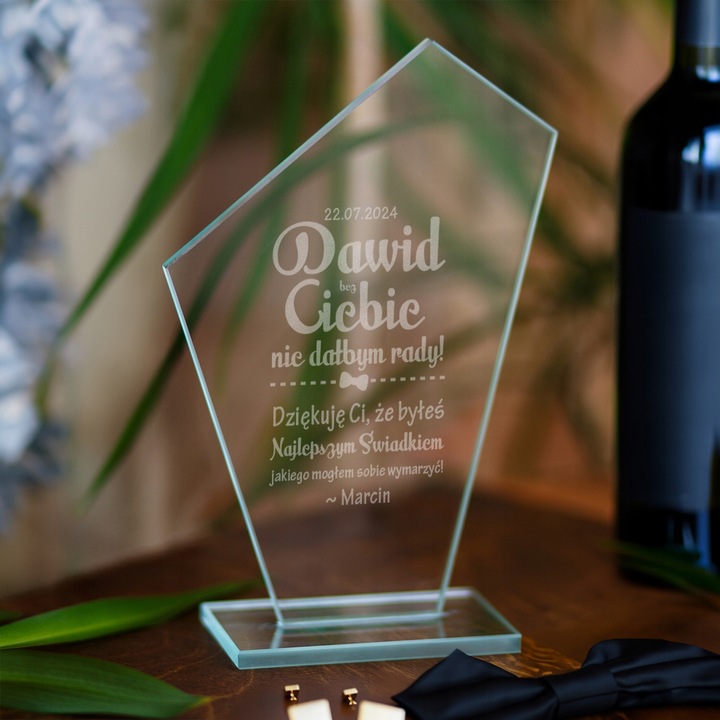 PODZIĘKOWANIA DLA ŚWIADKÓW STATUETKA SZKLANA GRAWER PREZENT DLA ŚWIADKA