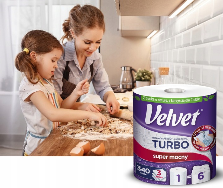 Velvet ręczniki papierowe TURBO 6 rolek 3 warstwowy 340 listków