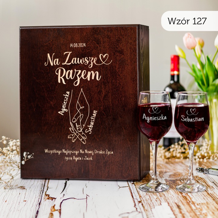 PREZENT NA ŚLUB SKRZYNKA NA WINO PREZENT ŚLUB DLA PARY MŁODEJ Z GRAWEREM
