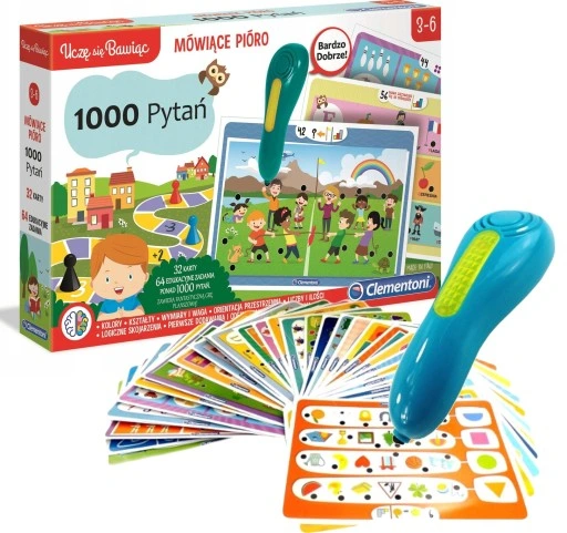 CLEMENTONI MÓWIĄCE PIÓRO ŚWIECI 1000 PYTAŃ PRZEDSZKOLAKA + GRA QUIZ 50653