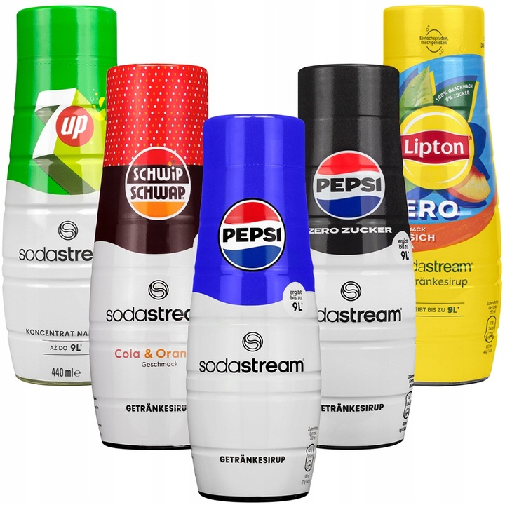5x SYROP SODASTREAM PEPSI LIPTON 7UP SCHWIP KONCENTRATY DO SATURATORA
