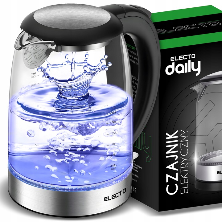CZAJNIK ELEKTRYCZNY SZKLANY 1,7L MOCNY Z PODŚWIETLENIEM LED 1800W ZE