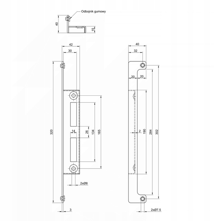 ZACZEP OGRANICZNIK ODBOJNIK FURTKI DŁUGI ANTRACYT