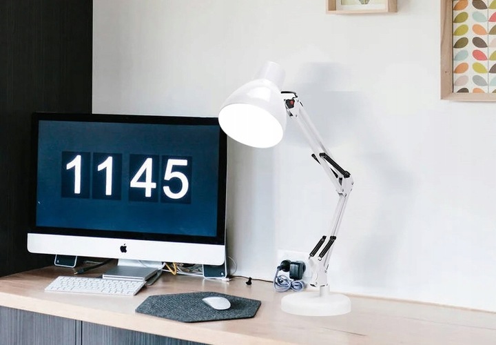 Lampka na Biurko LED Kreślarska Szkolna Regulowana E27 230V Stojąca Klips