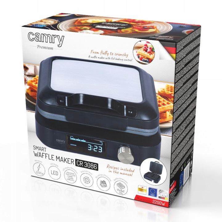 GOFROWNICA 2200W na 2 gofry XXL Timer Głębokie płyty Regulacja