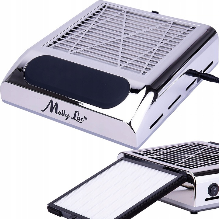 Pochłaniacz Pyłu Do Paznokci MOLLYLAC Kasetowy Filtr Mocny Srebrny 80W