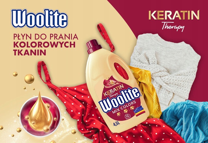 WOOLITE Płyn Do Prania Kolorów Ochrona Intensywność Keratin Therapy 4,5 l