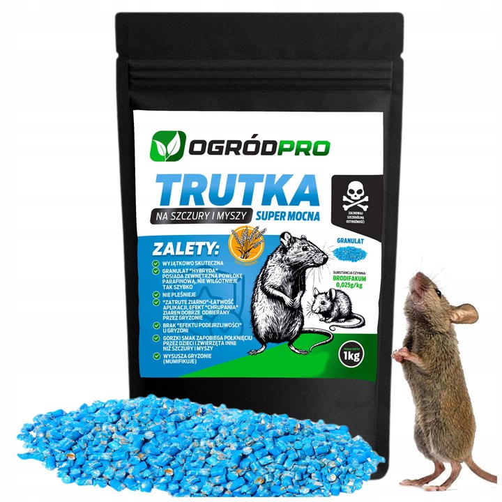 TRUTKA NA SZCZURY I MYSZY GRYZONIE GRANULAT BRODIFAKUM 1KG BARDZO