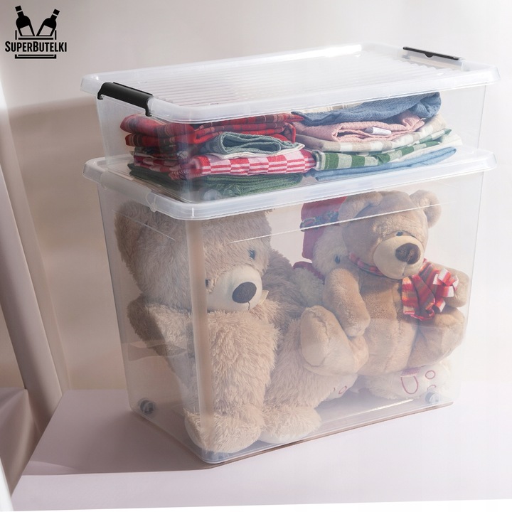 DUŻY POJEMNIK Z KÓŁKAMI 80L PLASTIKOWY ORGANIZER SZUFLADY SZAFY NA