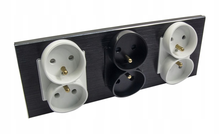 GNIAZDO PODWÓJNE SZKLANE GNIAZDKO Z BOLCEM CZARNE B-LINE ELEKTRYCZNE SZKŁO