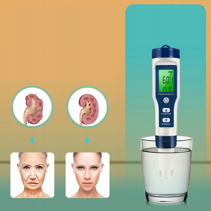 MIERNIK ELEKTRONICZNY TEMPERATURA TESTER PH/TDS/EC/SALINITY/ WODY TESTER