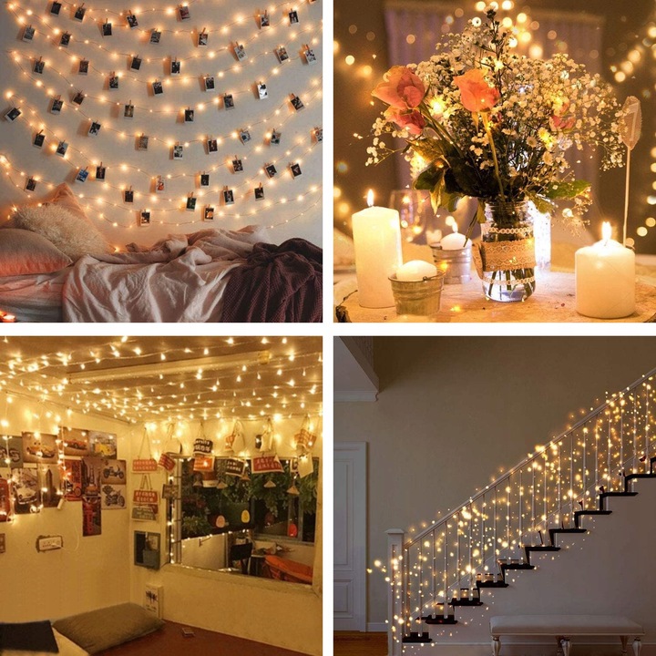 LAMPKI DRUCIKI 200 LED ŚWIATEŁKA CHOINKOWE 20M USB NA PILOTA BIAŁY CIEPŁY