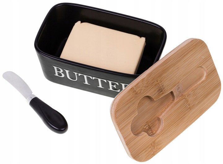 MASELNICZKA PORCELANOWA CERAMICZNA MASELNICZKA Z NOŻEM DO MASŁA BAMBUS TOP