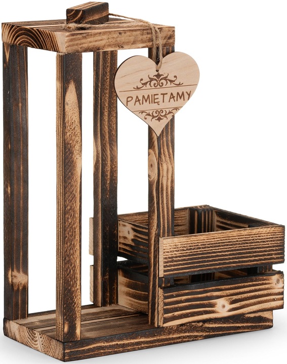 LAMPION drewniany z doniczką NA CMENTARZ STROIK baza na ŚWIĘTA GRÓB +