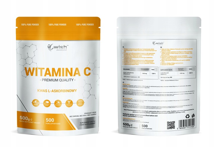 WITAMINA C KWAS L-ASKORBINOWY W PROSZKU 0,5kg Vege