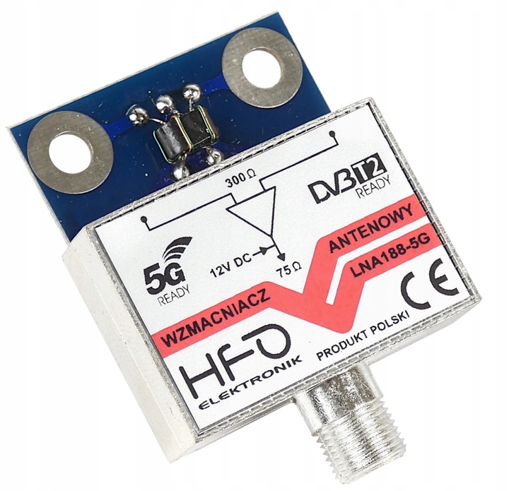 Wzmacniacz antenowy DVB-T2 dopuszkowy LNA-188 5G 30dB zasilanie 12V