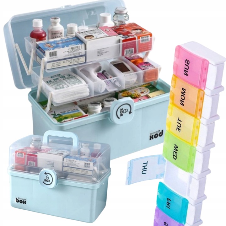 ORGANIZER POJEMNIK NA LEKI KASETKA APTECZKA DWUPOZIOMOWA Z BLOKADĄ DUŻA XXL