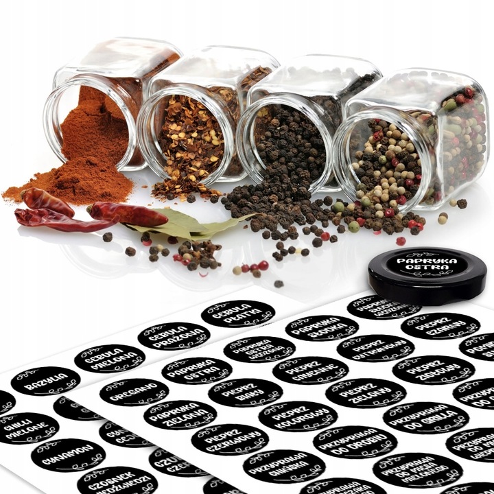 POJEMNIKI NA PRZYPRAWY x24 Szklany słoik 120ml + Etykiety Organizer Kol-Pol