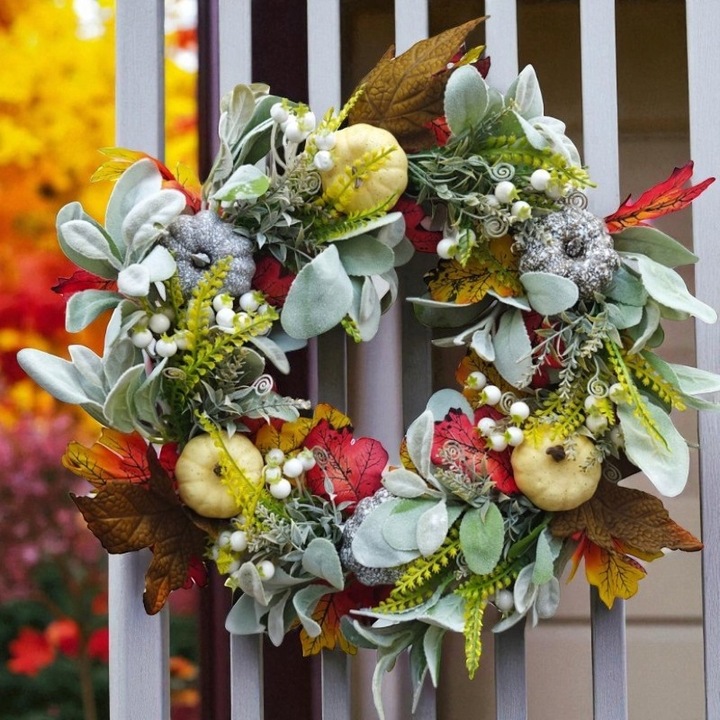 WIENIEC WIANEK GIRLANDA NA DZWI DEKORACYJNY JESIENNY STROIK DYNIE DOM