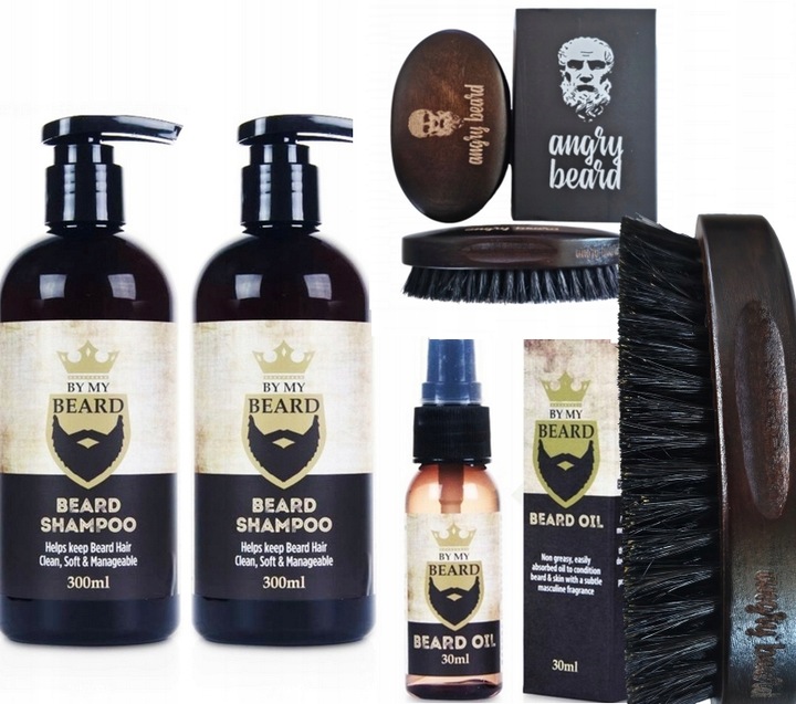 Zestaw Szampon Odżywka Olejek BY MY BEARD + Szczotka Angry Beard Do Brody