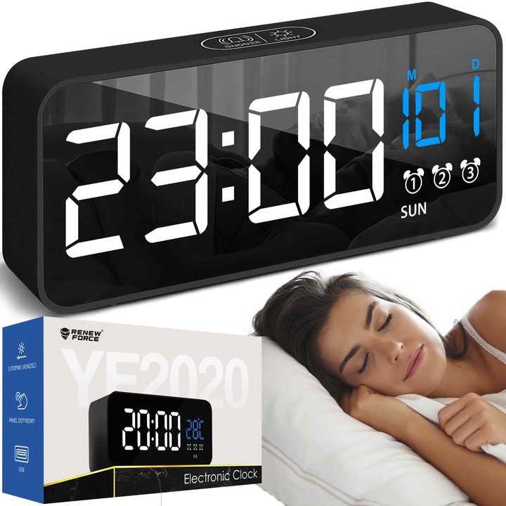 ZEGAR ELEKTORNICZNY BUDZIK LED NOWOCZESNY DESIGN WYSOKA FUNKCJONALNOŚĆ