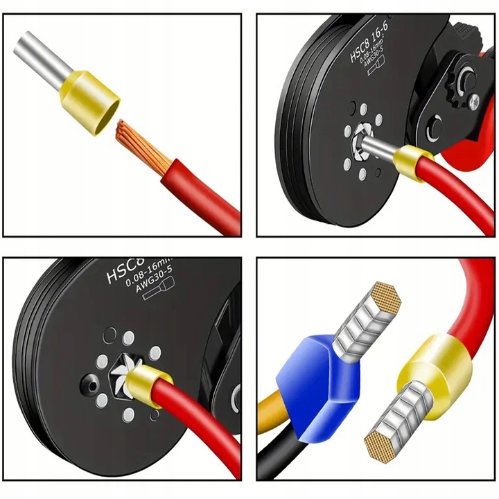 ZACISKARKA PRASKA DO TULEJEK KONEKTORÓW KABLI 0,08 -16 ² SZEŚCIOKĄTNA