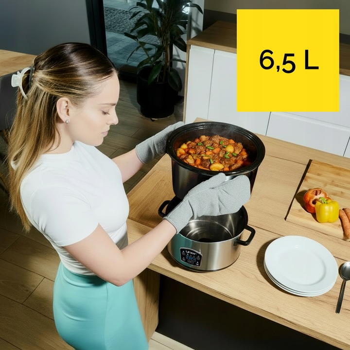 Wolnowar Garnek ceramiczny Slow Cooker Yoer INOX LCD 320W 6,5L