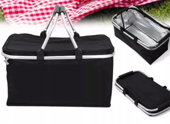 CZARNY KOSZYK PIKNIKOWY DUŻY SKŁADANY SOLIDNY TERMICZNY NA ZAKUPY PIKNIK