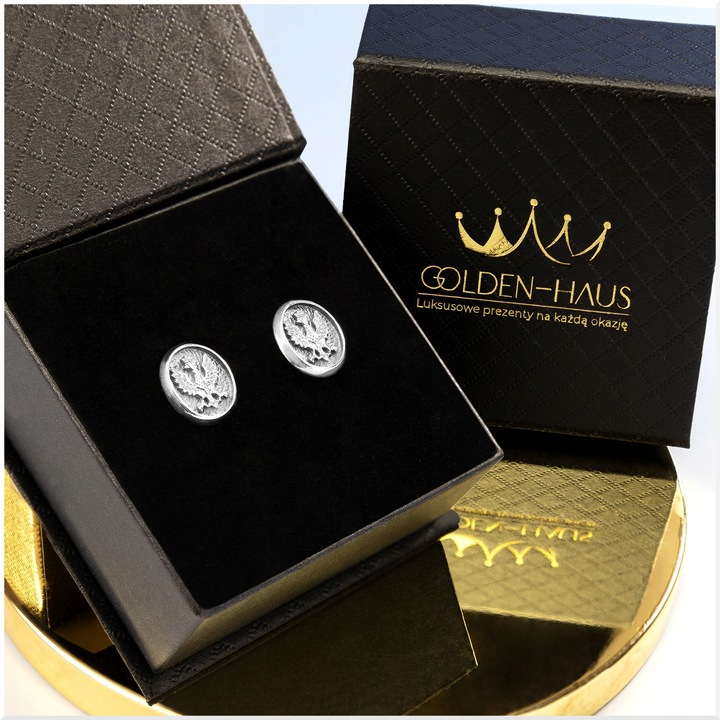 SREBRNE SPINKI DO MANKIETÓW MĘSKIE ORZEŁ GODŁO SREBRO PR. 925 DLA MĘŻCZYZNY