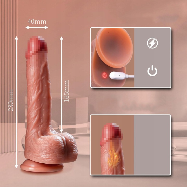 Dildo masturbator z teleskopowym i obrotowym i podgrzewanym wibratorem