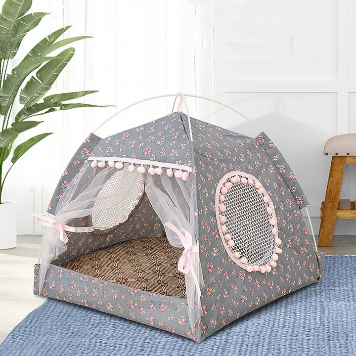 Legowisko Dla Psa Kota Namiot Łóżko Domek Składany 48 cm Szary