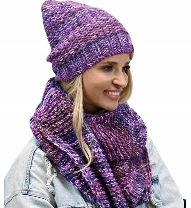 Gruby Modny Kobiecy Zestaw Zimowy Melanżowy Wz2