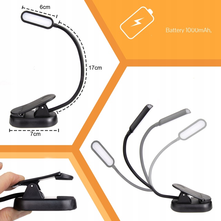LAMPKA DO CZYTANIA KSIĄŻEK USB LAMPKA NOCNA Z KLIPSEM ZDROWA DLA OCZU 8 LED