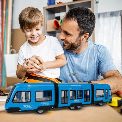 TRAMWAJ TROLEJBUS ZABAWKA NA BATERIĘ ŚWIATŁO DŹWIĘK OTWIERANE DRZWI 44CM