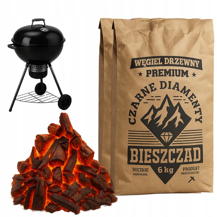 Węgiel Drzewny do Grilla 12 kg Bieszczad Czarne Diamenty Premium do