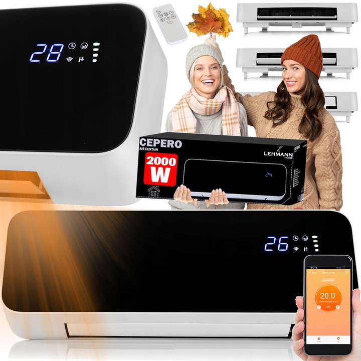 KURTYNA POWIETRZNA TERMOWENTYLATOR GRZEJNIK ELEKTRYCZNY 2000W Wi-Fi + PILOT