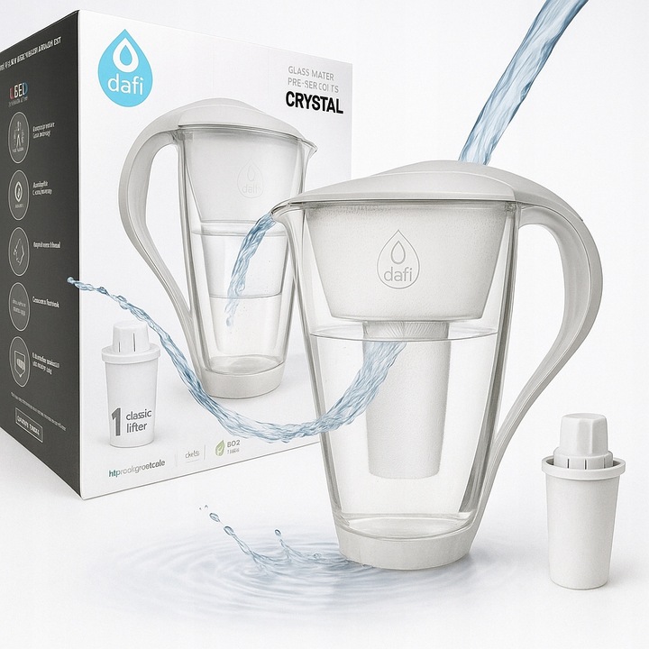 Dzbanek filtrujący szklany Dafi Crystal LED biały + 1 filtr Classic