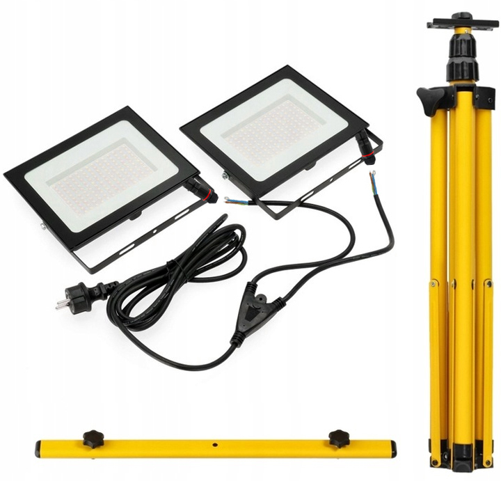 ZESTAW Statyw 1,6 m + Naświetlacz Halogen Budowlany 2x 50W LED 11000lm