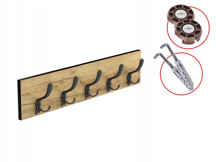 WIESZAK ŚCIENNY WISZĄCY NA UBRANIA WISZĄCY DĄB CRAFT CZARNY DUŻY