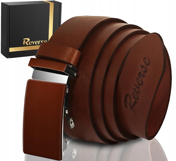 REVERSE PASEK SKÓRZANY MĘSKI DO SPODNI AUTOMAT BRĄZOWY SKÓRA NATURALNA 100