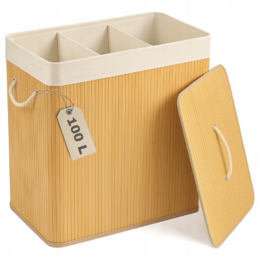 Kosz na pranie składany bambusowy pojemnik brudną bieliznę duży 3