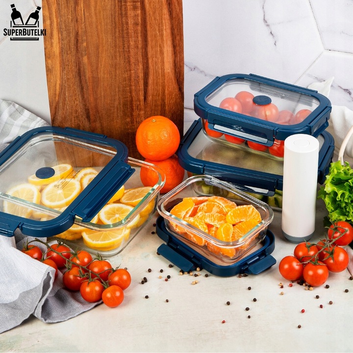 ZESTAW 4 sztuki pojemniki szklane lunchbox próżniowe do żywności +