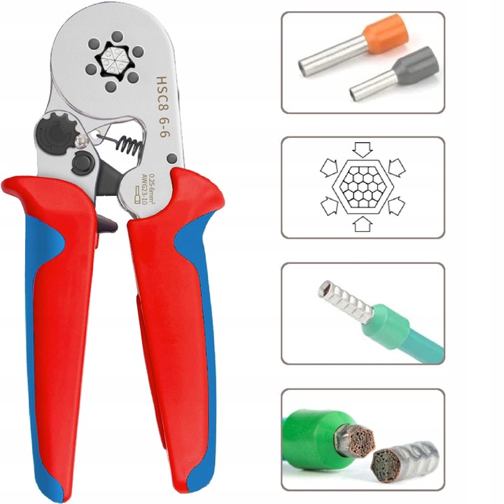 ZACISKARKA PRASKA do tulejek kablowych SZEŚCIOKĄTNA kabli konektorów