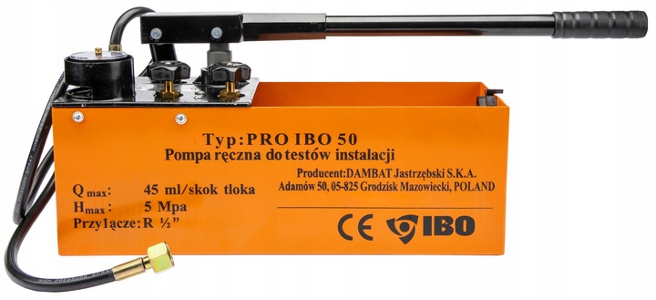POMPA RĘCZNA DO PRÓB CIŚNIENIA CIŚNIENIOWYCH INSTALACJI TŁOKOWA PR-50