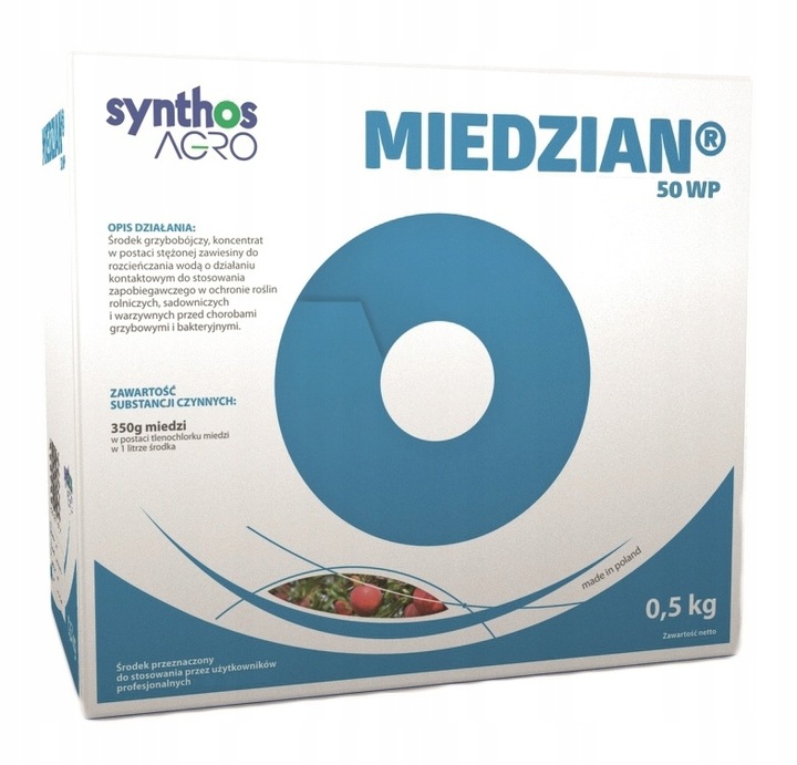 MIEDZIAN 50WP 500G 0,5kg ŚRODEK GRZYBOBÓJCZY OPRYSK MIEDZI DO SADU