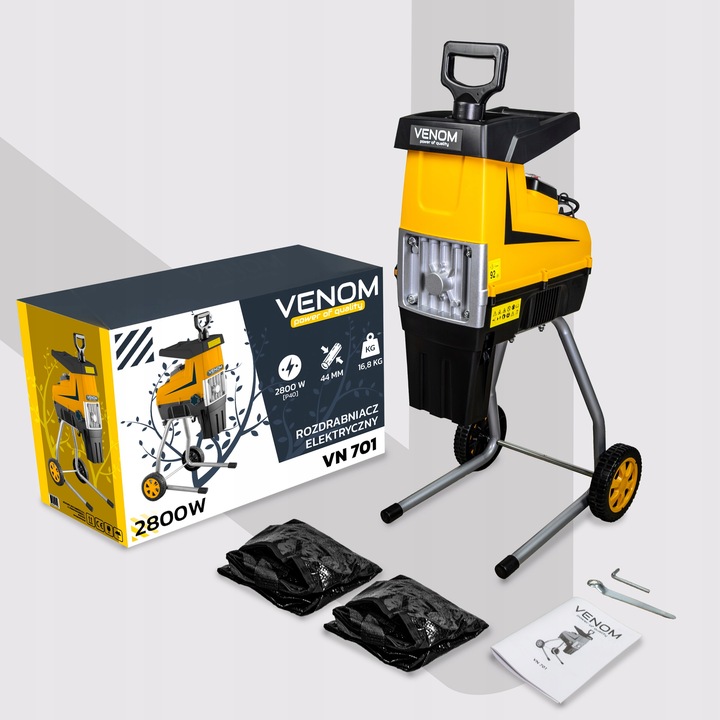 ELEKTRYCZNY ROZDRABNIACZ VENOM RĘBAK DO GAŁĘZI PRO MOCNY SILNIK 2X