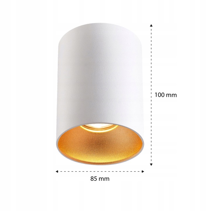 Oprawa Halogenowa sufitowa Natynkowa Tuba LED GU10 spot BIAŁY ZŁOTY